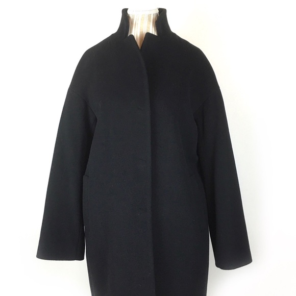 Cinzia Rocca Black Cocoon Pea Coat Wool Cashmere Stand Up Collar Large - Picture 5 of 13